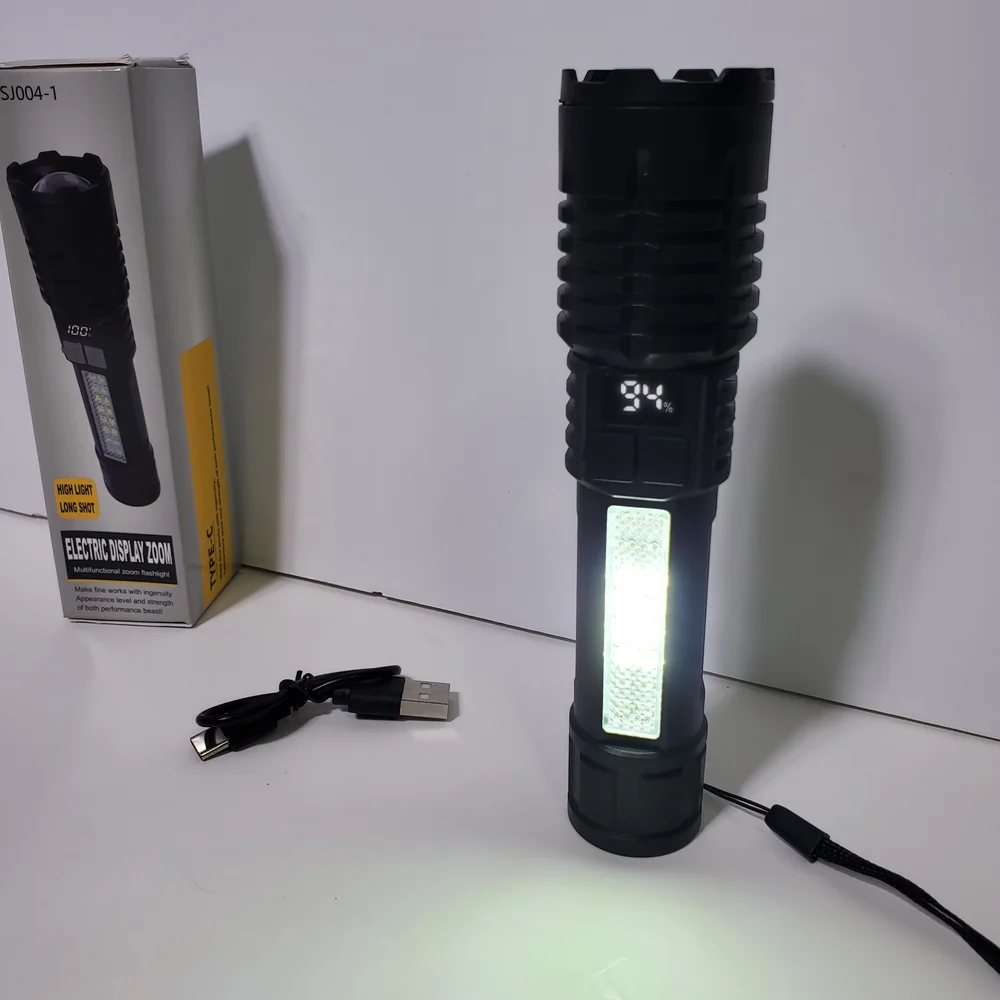 Rechargeable LED Multi-Function Zoom Digital Flashlight Side Work Outdoor Light